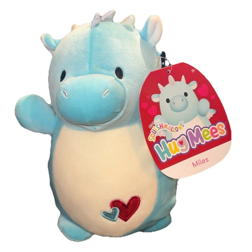 NWT Squishmallows 10" Miles the Dragon Hug Mees Blue Valentines Hearts KellyToy